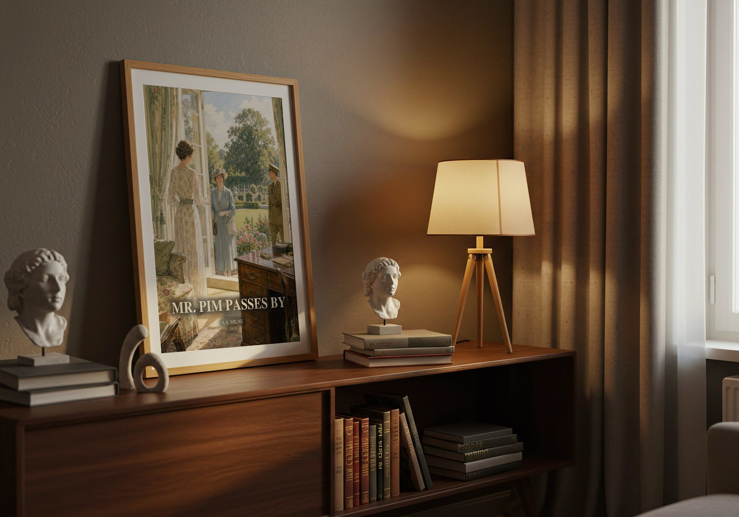 Mr. Pim Passes By watercolour print on bookshelf – A.A. Milne fan gift