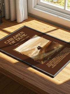 Children Of Dune Minimalist Book Poster by Frank Herbert – print on a sunlit desk