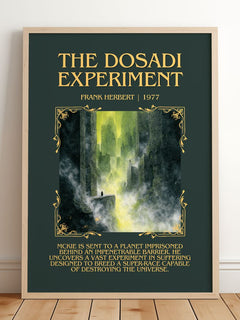 The Dosadi Experiment Minimalist Book Poster by Frank Herbert – framed print leaning on a wooden floor