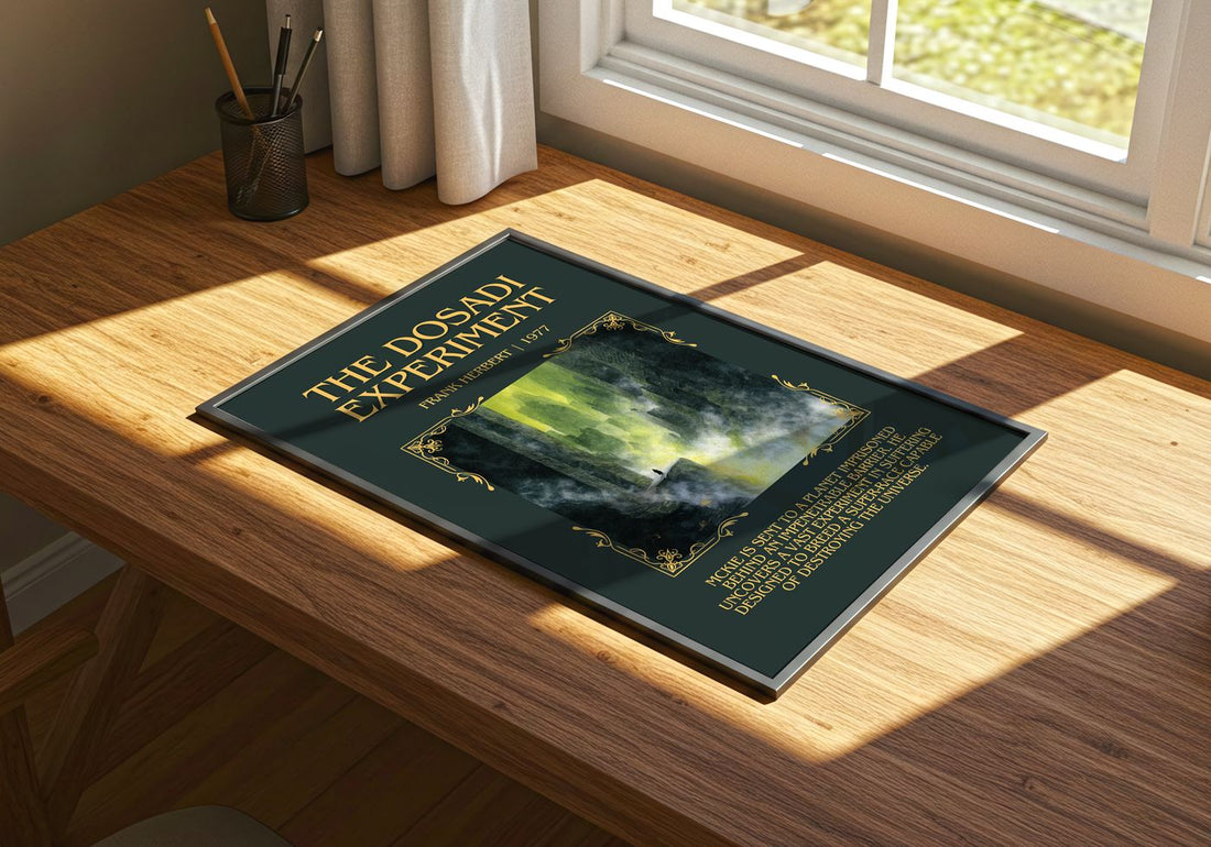 The Dosadi Experiment Minimalist Book Poster by Frank Herbert – print on a sunlit desk