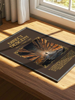 Direct Descent Minimalist Book Poster by Frank Herbert – print on a sunlit desk