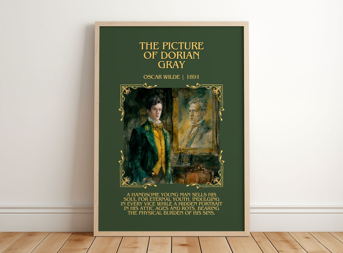 The Picture Of Dorian Gray Minimalist Book Poster by Oscar Wilde – framed print leaning on a wooden floor