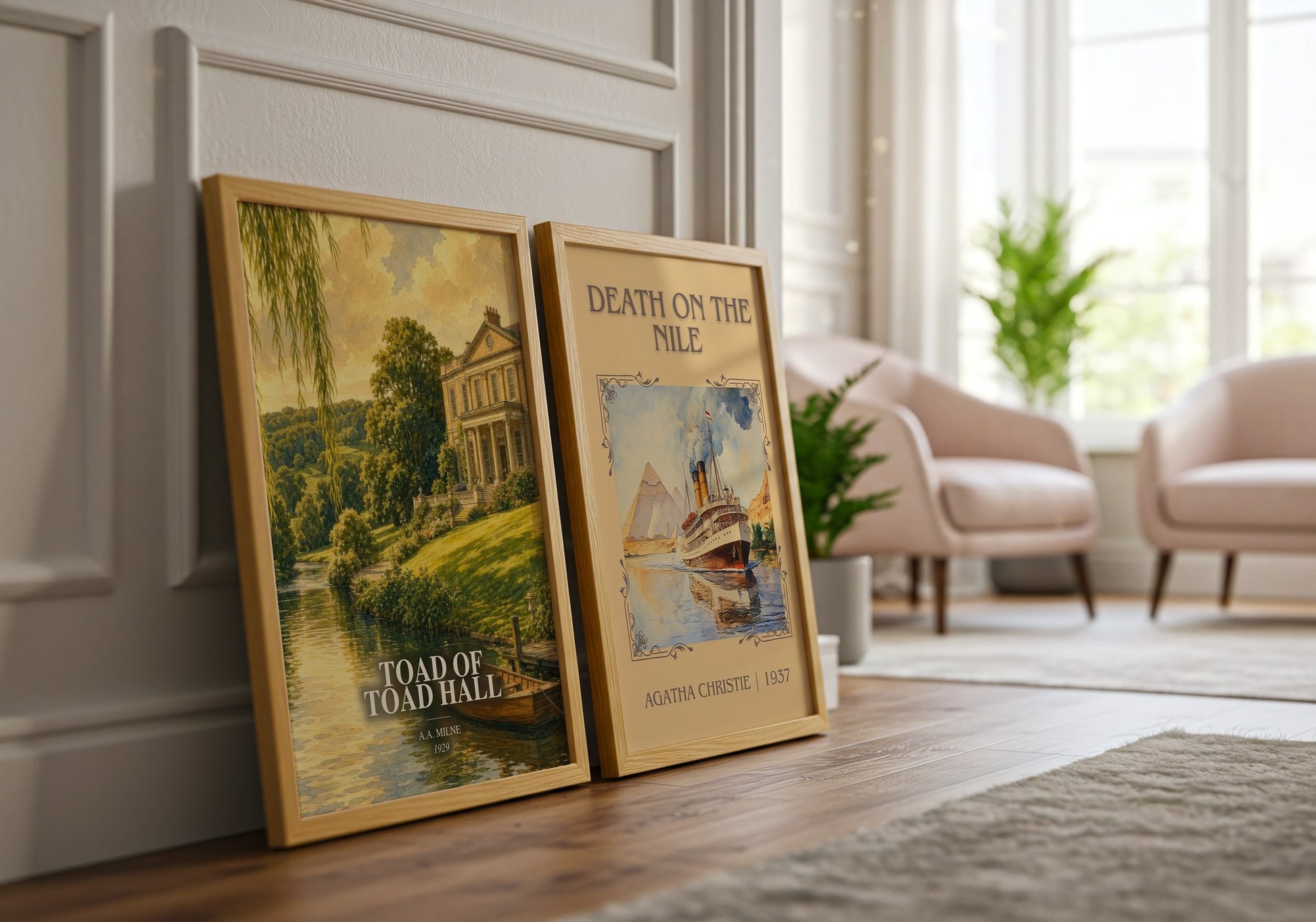Toad Of Toad Hall watercolour print framed by window – literary home decor