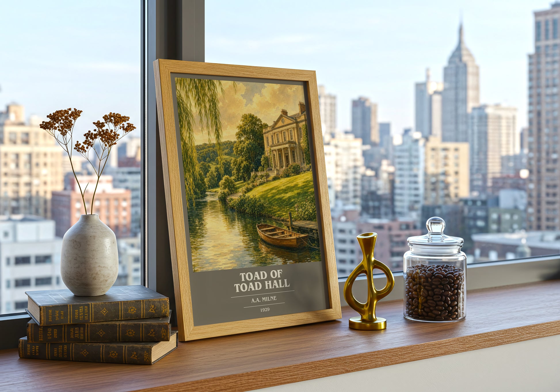 Toad Of Toad Hall book cover print framed by window – literary home decor