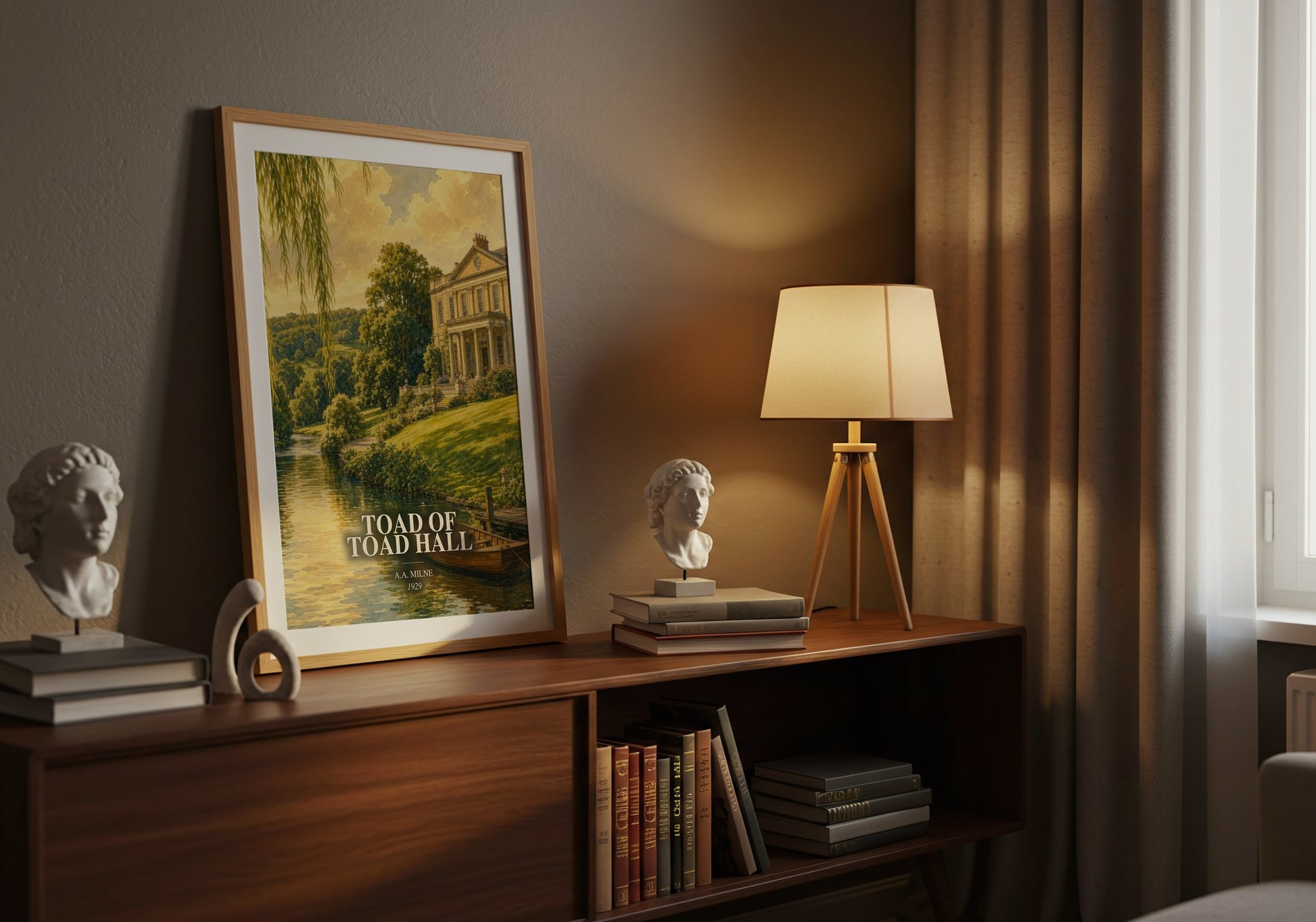 Toad Of Toad Hall watercolour print on bookshelf – A.A. Milne fan gift