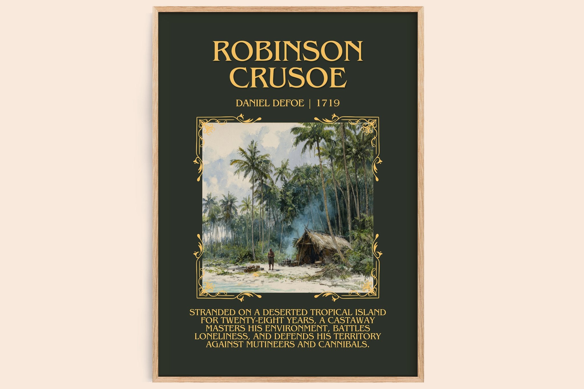 Robinson Crusoe Minimalist Book Poster by Daniel Defoe