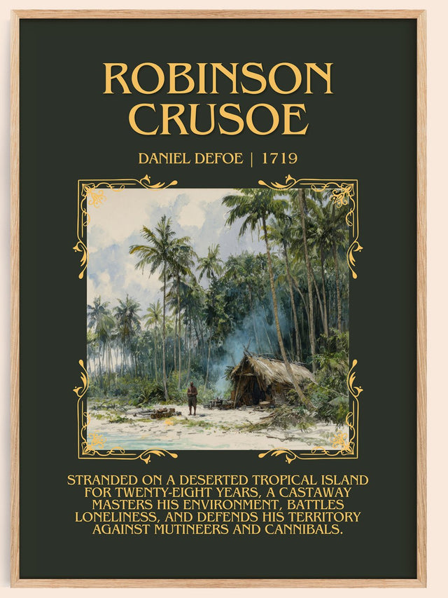 Robinson Crusoe Minimalist Book Poster by Daniel Defoe