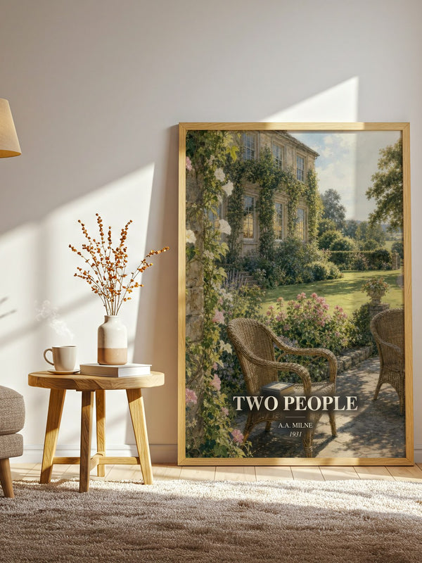 Two People watercolour print in frame leaning in hallway – literary fiction wall art