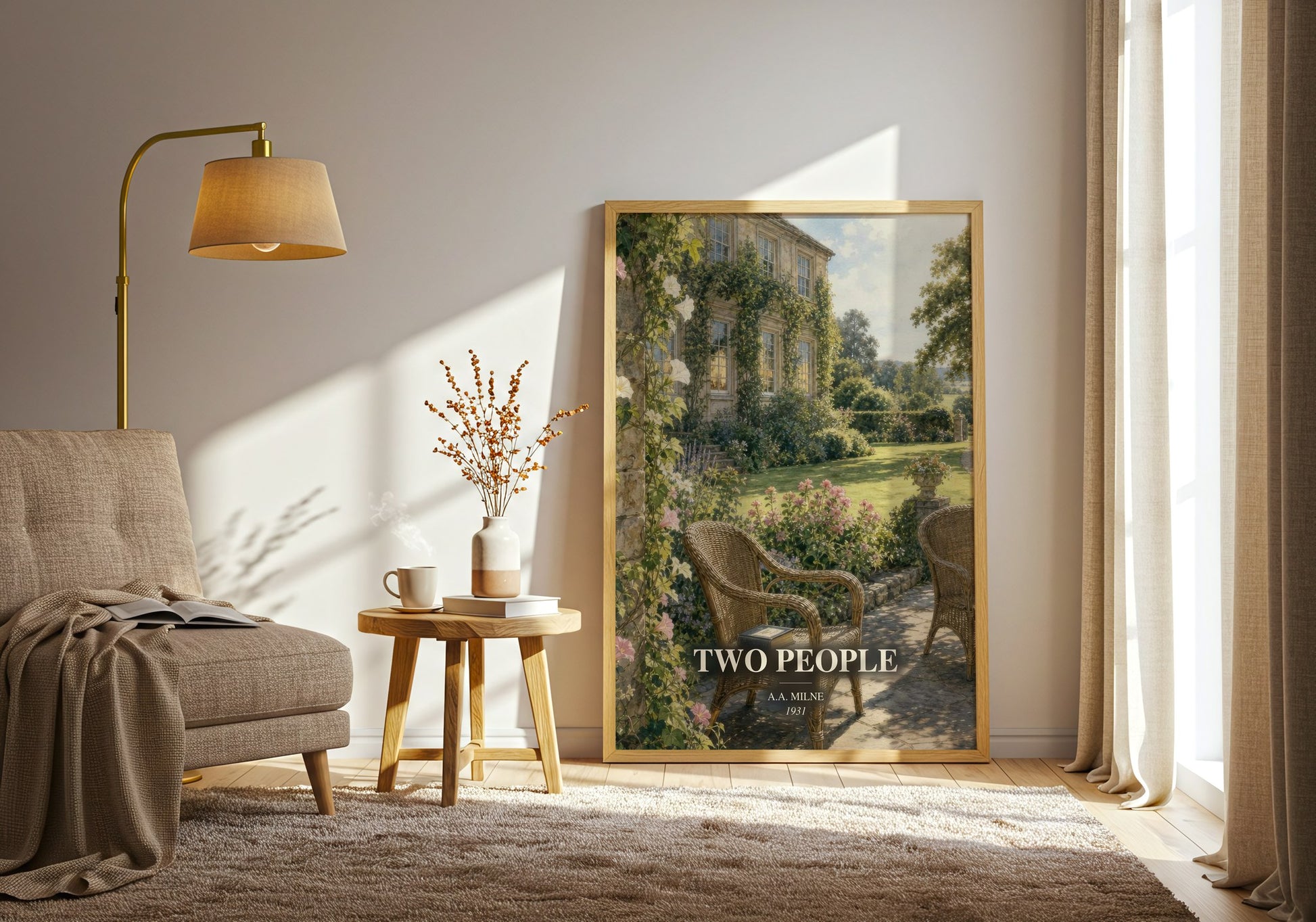 Two People watercolour print in frame leaning in hallway – literary fiction wall art