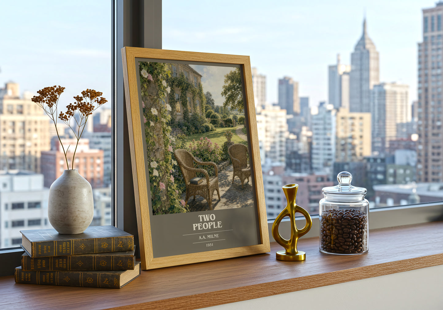 Two People book cover print framed by window – literary home decor