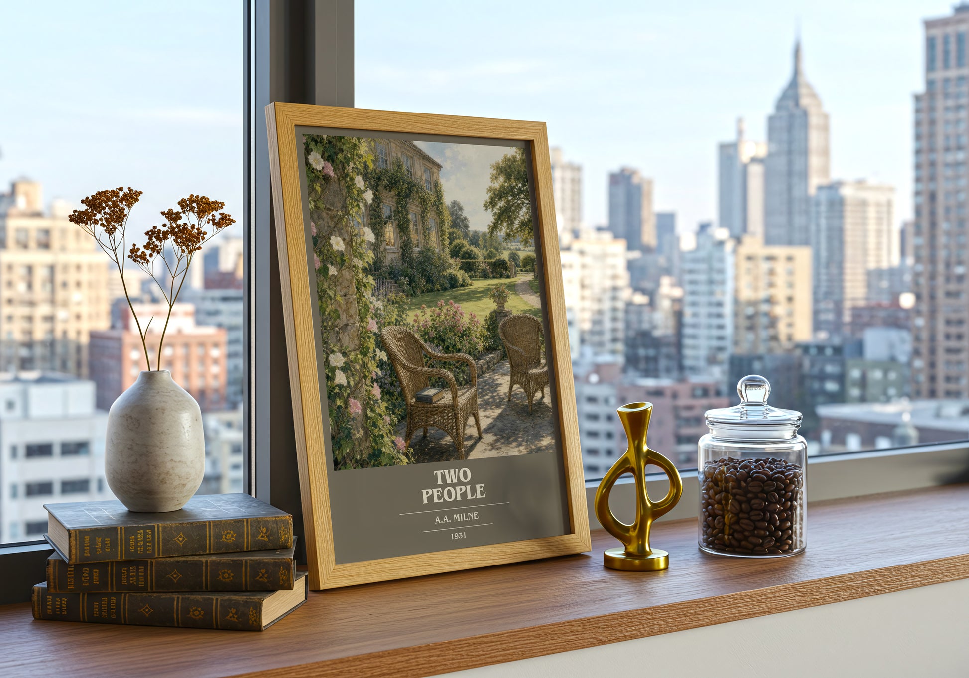 Two People book cover print framed by window – literary home decor