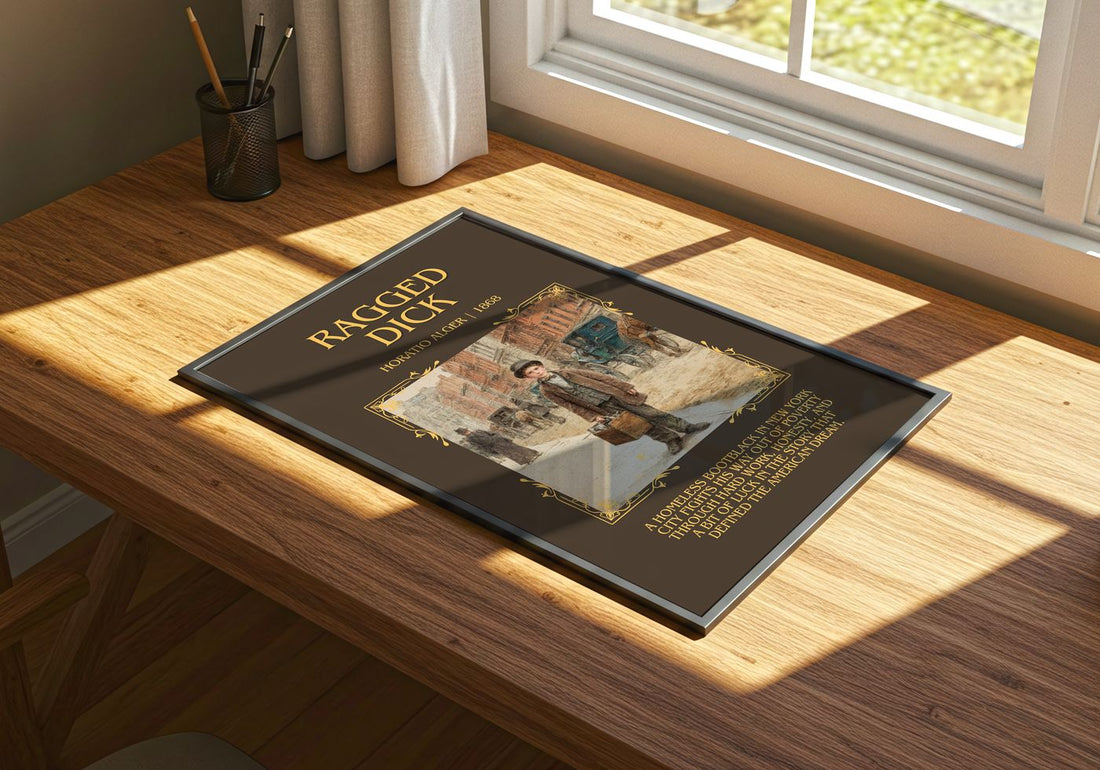 Ragged Dick Minimalist Book Poster by Horatio Alger – print on a sunlit desk