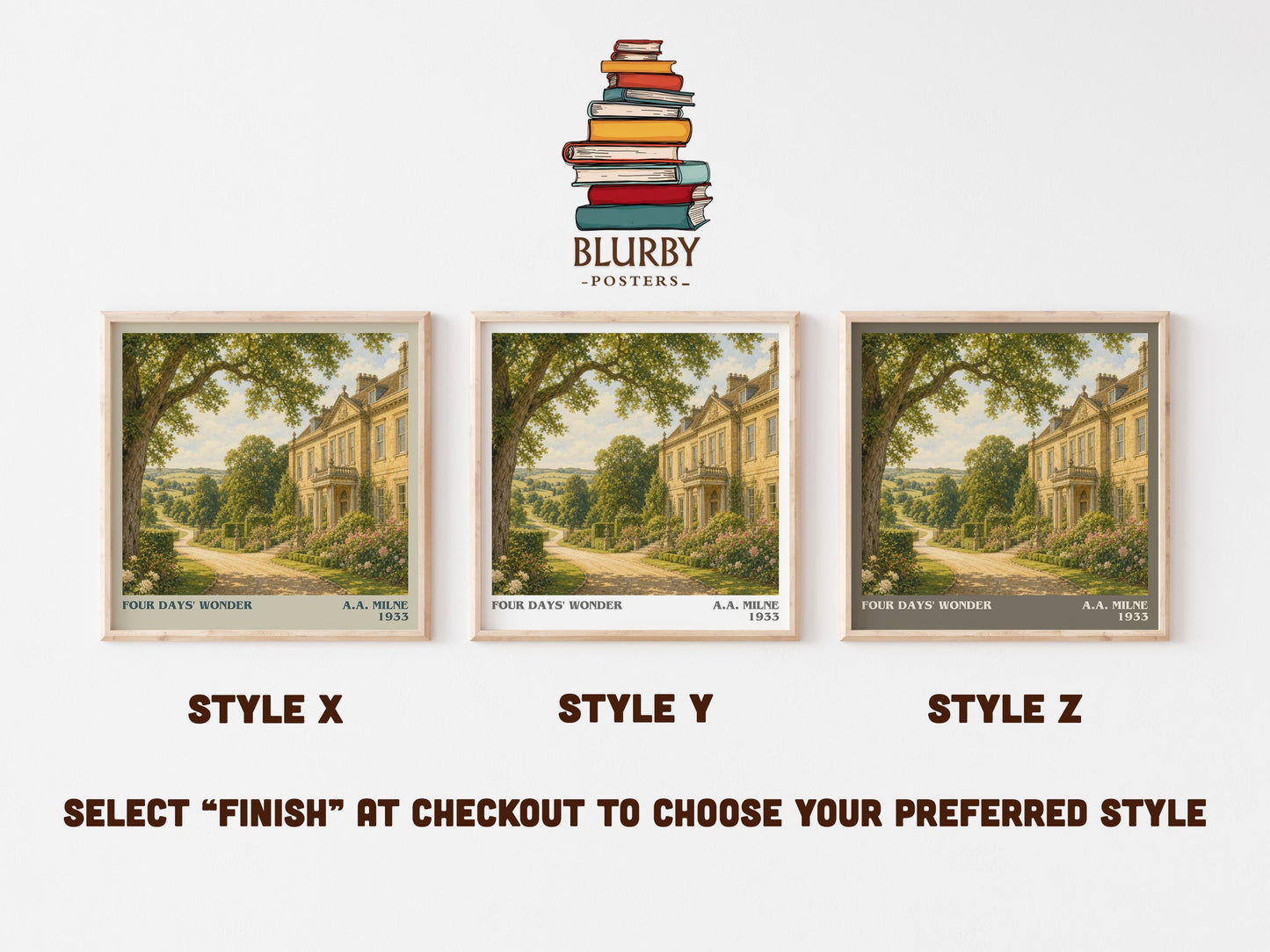 Four Days' Wonder literary print in frame leaning in hallway – mystery wall art