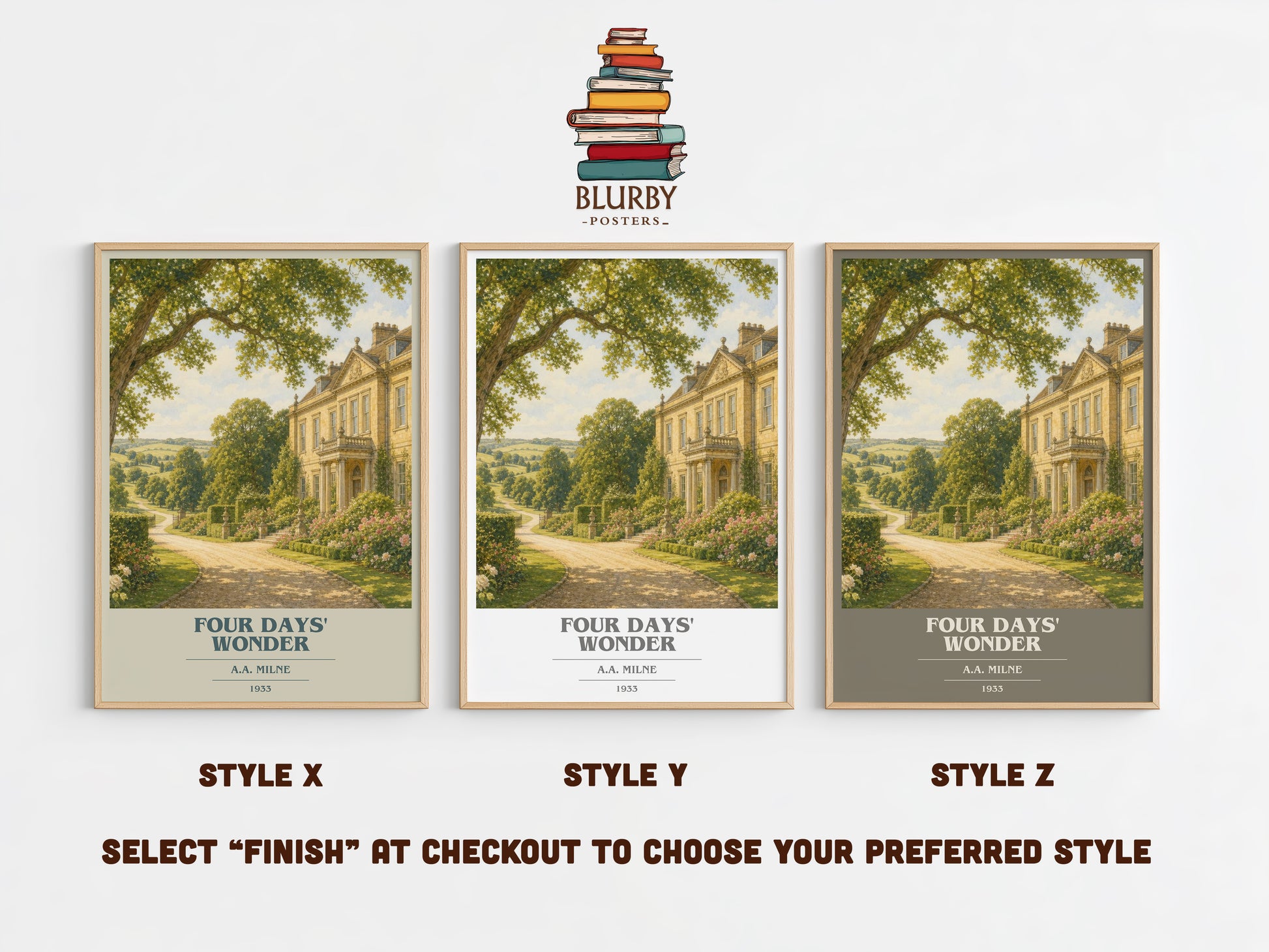 Four Days' Wonder book cover print in frame leaning in hallway – mystery wall art