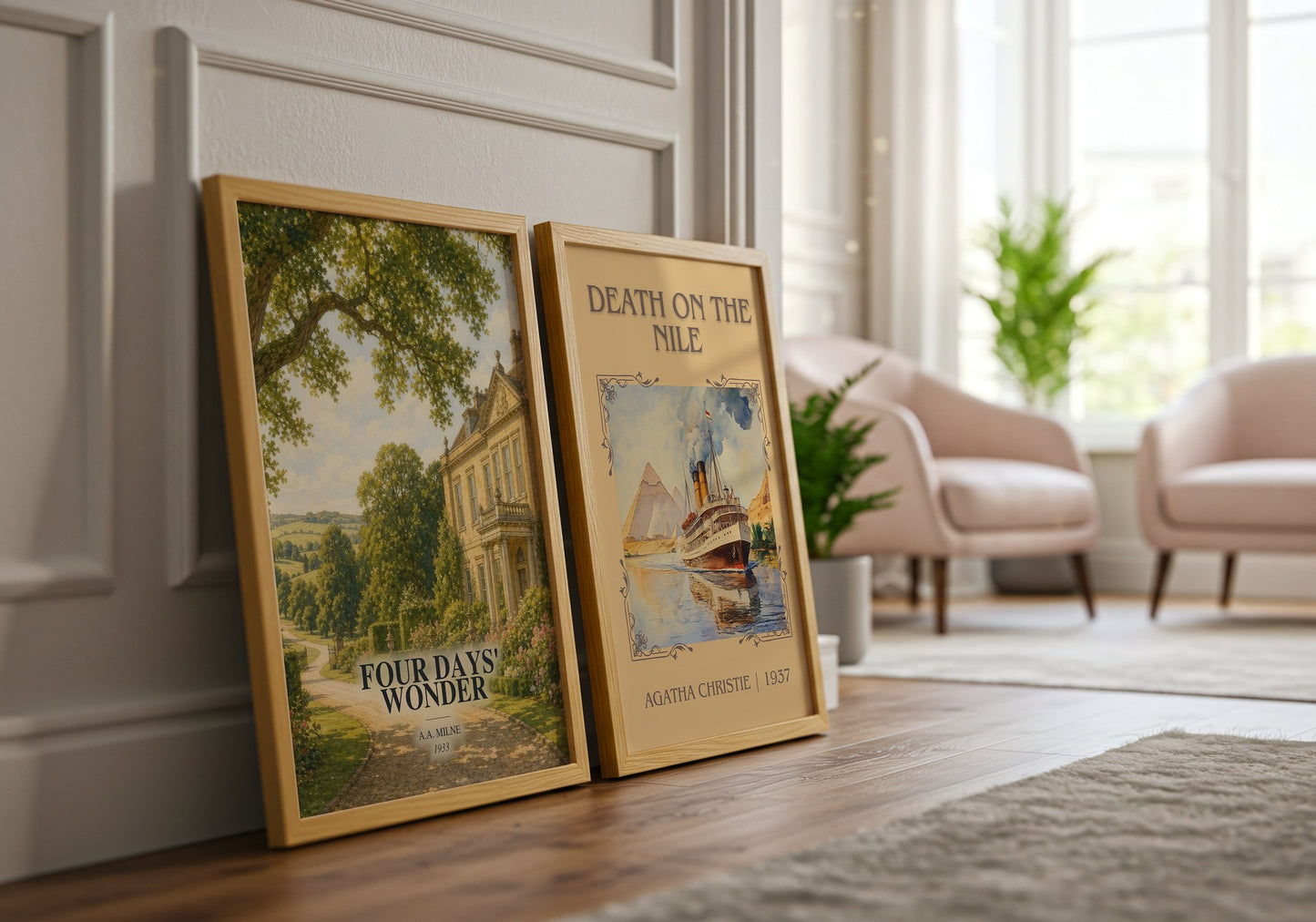 Four Days' Wonder watercolour print framed by window – literary home decor