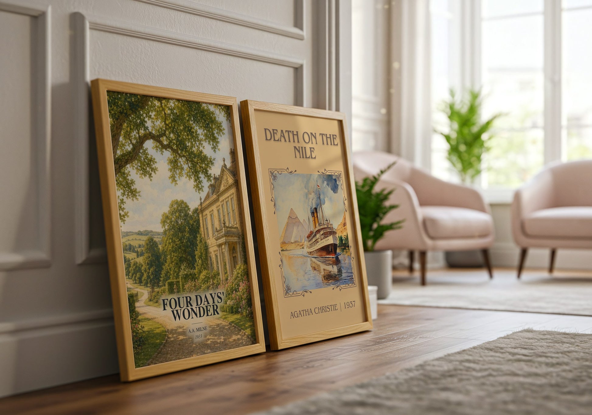 Four Days' Wonder watercolour print framed by window – literary home decor