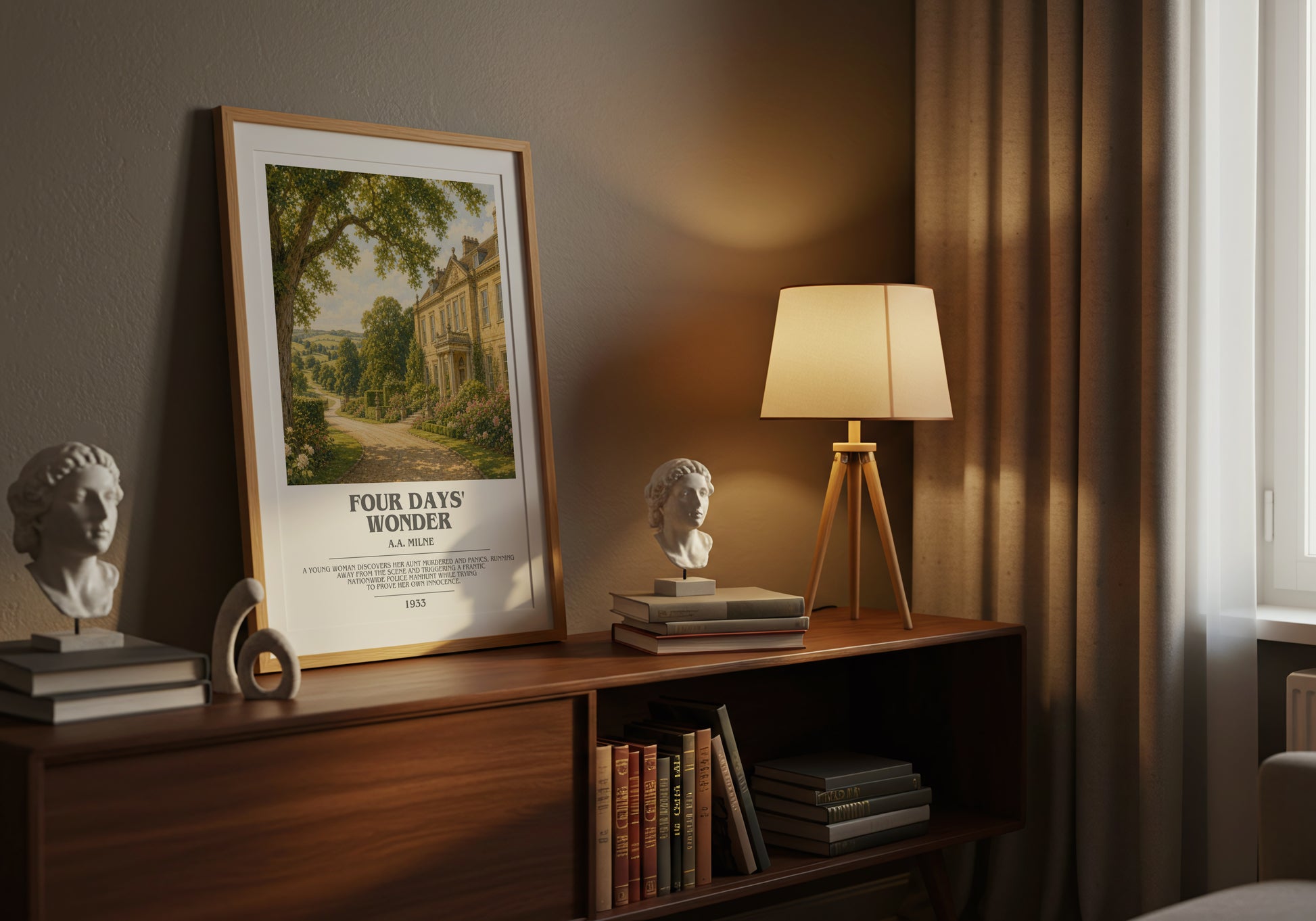 Four Days' Wonder bookish book poster framed on wall – mystery wall art