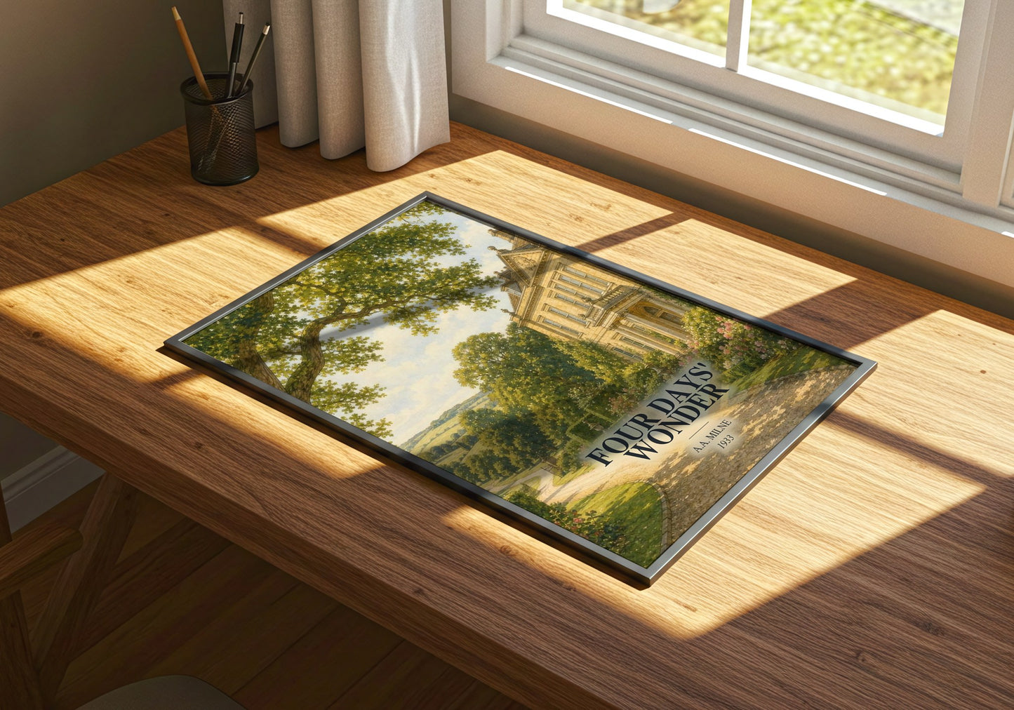 Four Days' Wonder watercolour book poster framed on wall – mystery wall art