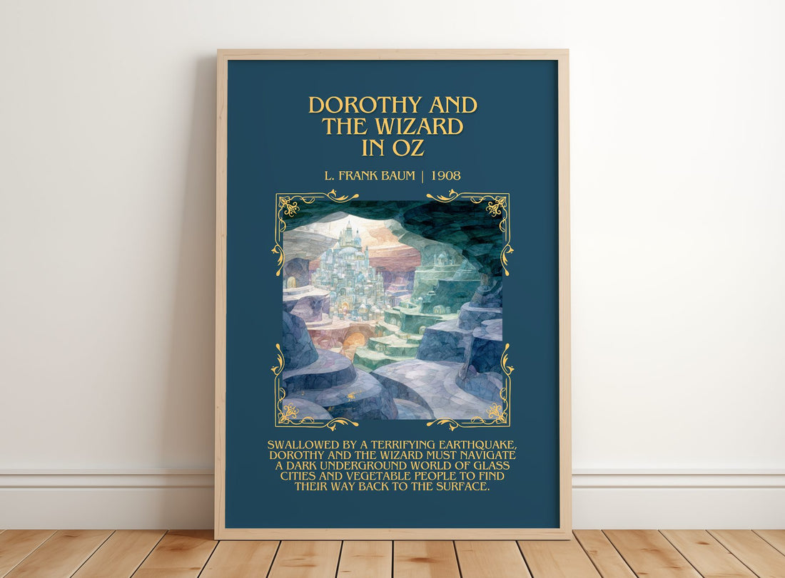 Dorothy And The Wizard In Oz Minimalist Book Poster by L. Frank Baum – framed print leaning on a wooden floor
