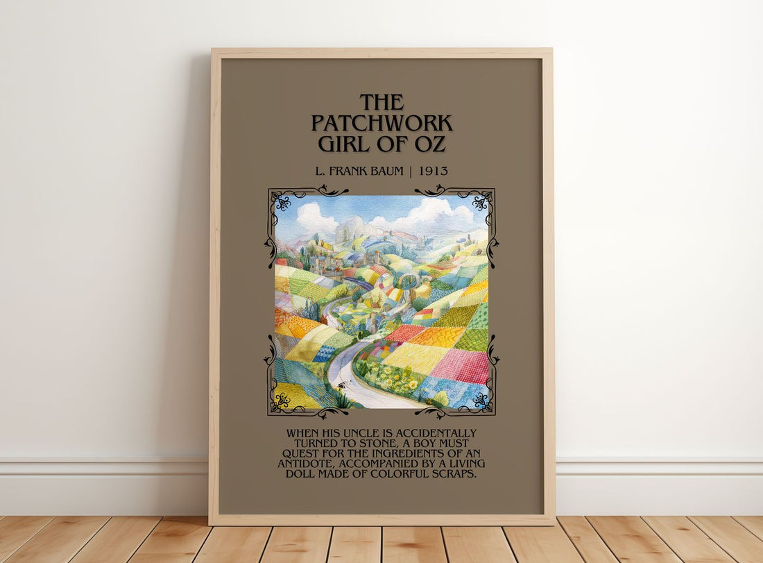 The Patchwork Girl Of Oz Minimalist Book Poster by L. Frank Baum – framed print leaning on a wooden floor