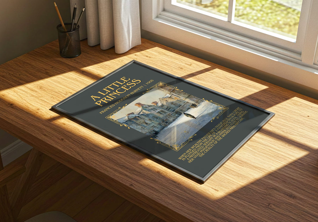 A Little Princess Minimalist Book Poster by Frances Hodgson Burnett – print on a sunlit desk