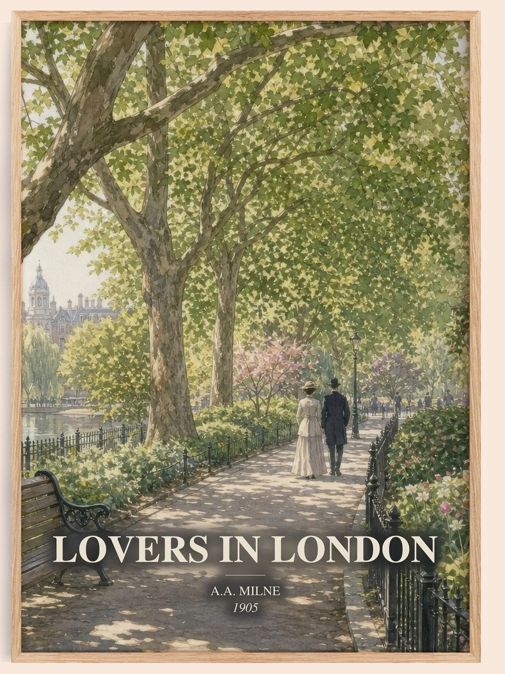 Lovers In London watercolour book poster by A.A. Milne – framed literary art print