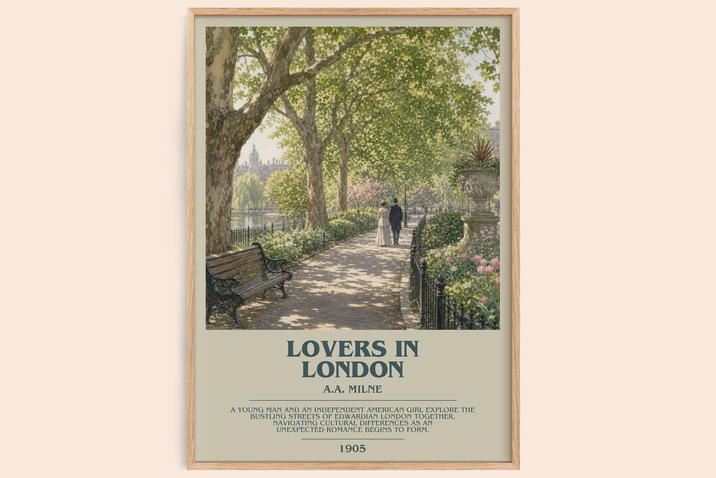 Lovers In London bookish book poster by A.A. Milne – framed literary art print