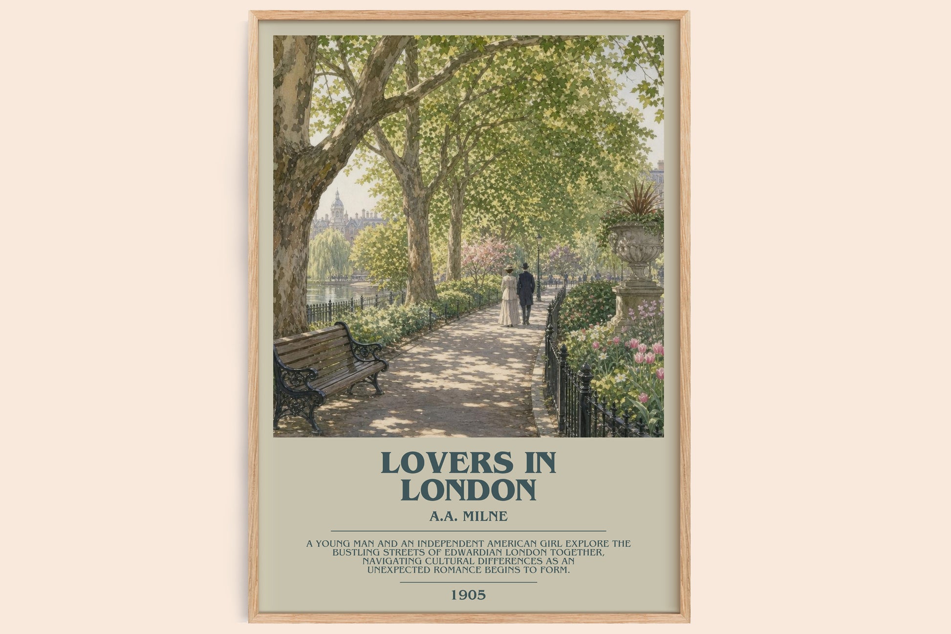Lovers In London bookish book poster by A.A. Milne – framed literary art print