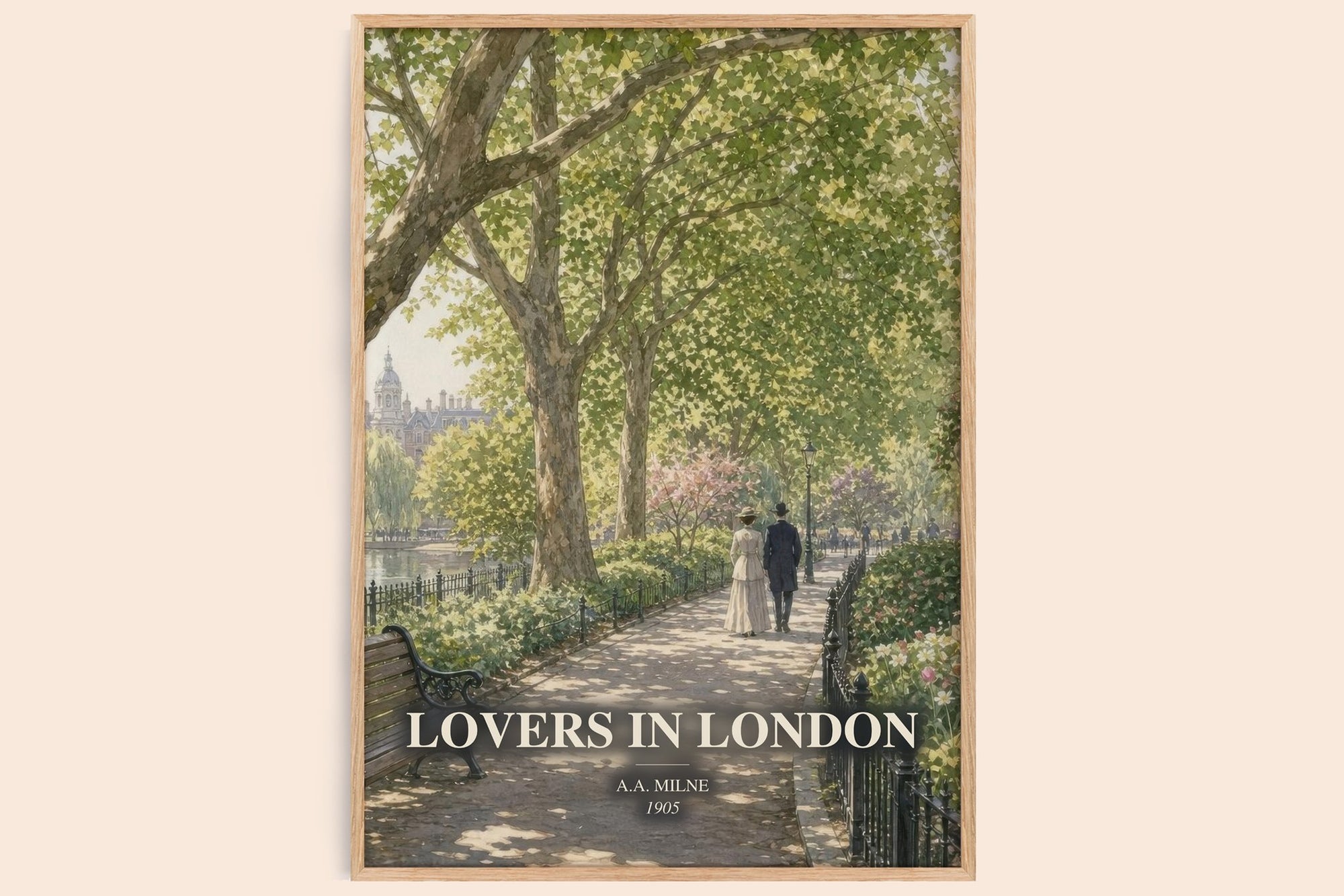 Lovers In London watercolour book poster by A.A. Milne – framed literary art print
