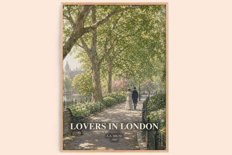 Lovers In London watercolour book poster by A.A. Milne – framed literary art print