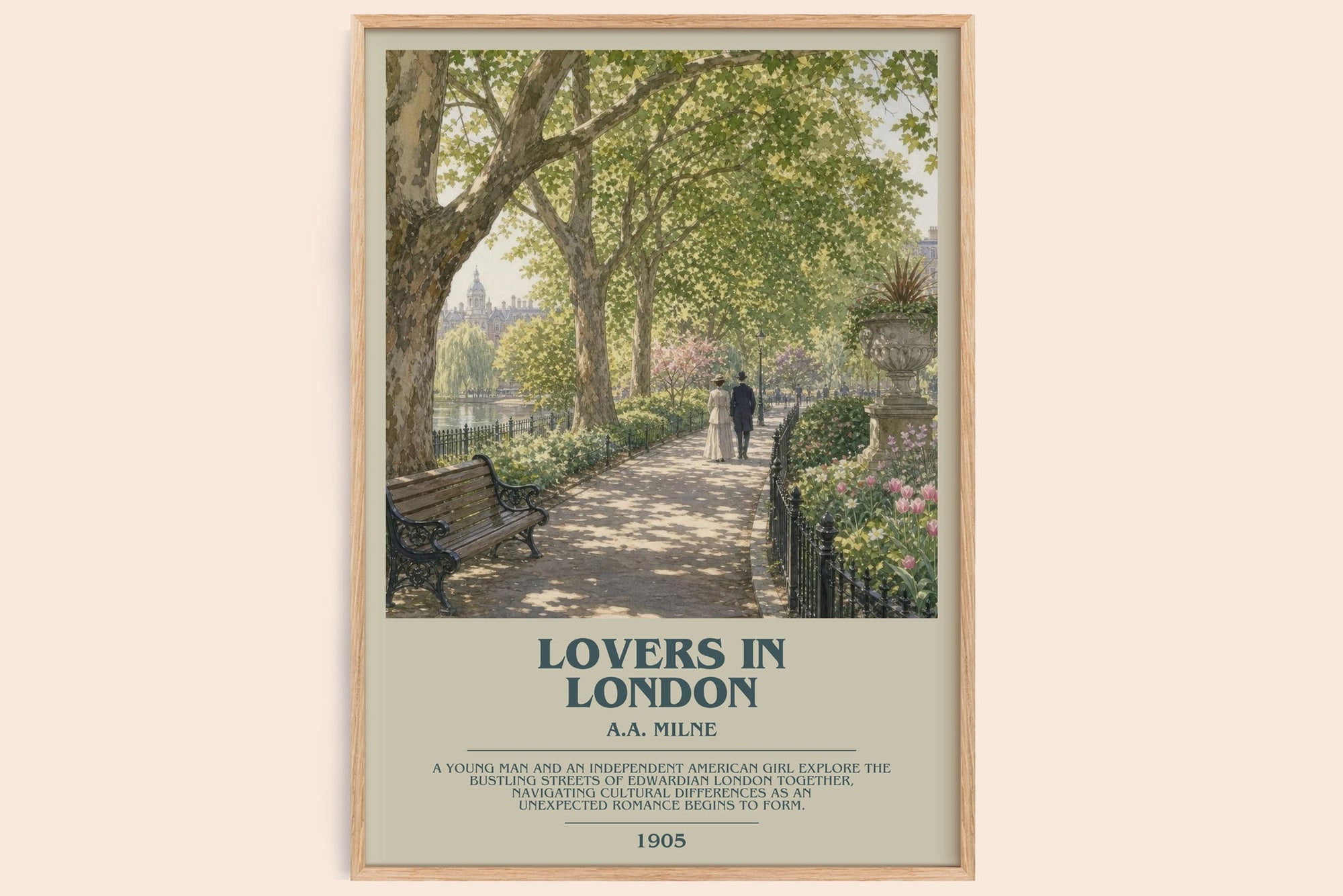 Lovers In London bookish book poster by A.A. Milne – framed literary art print