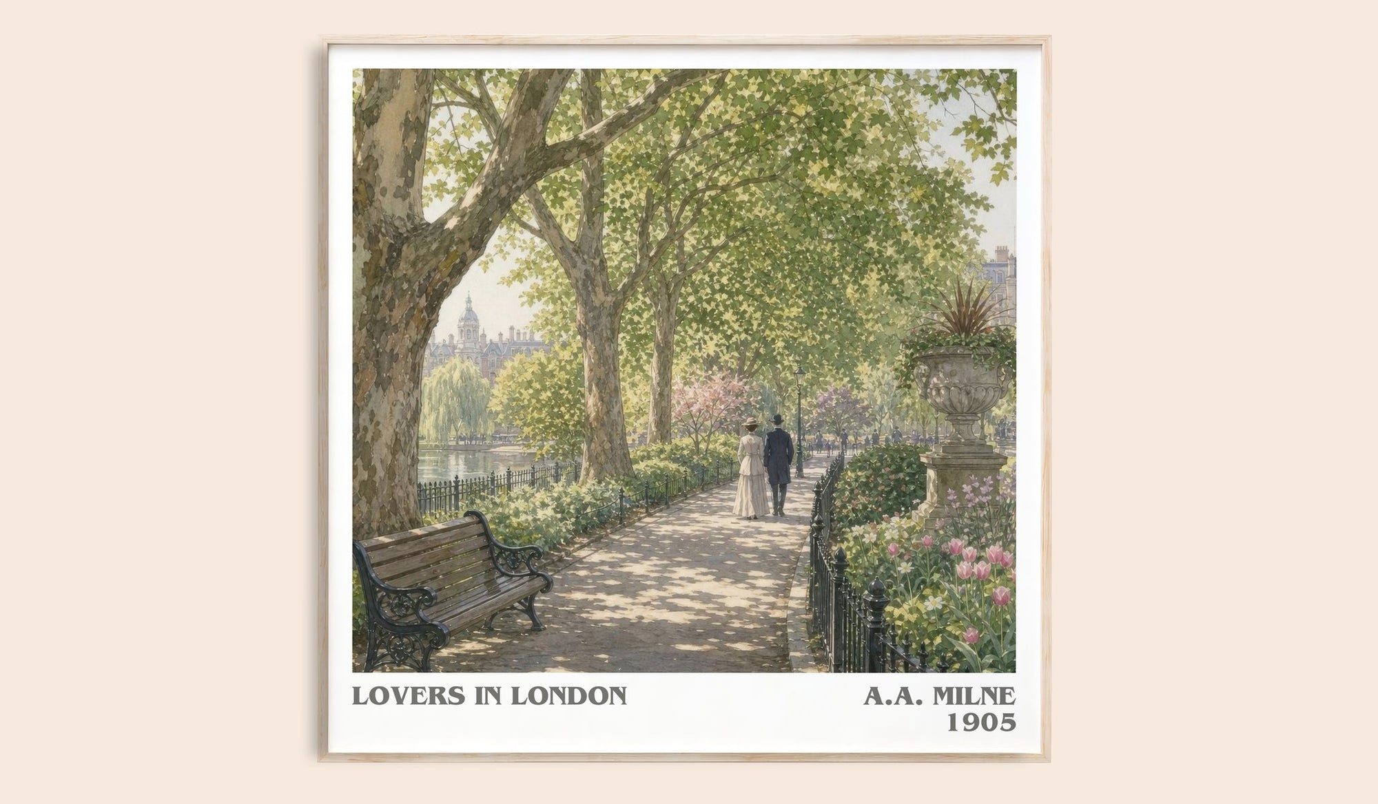 Lovers In London literary book poster by A.A. Milne – framed literary art print