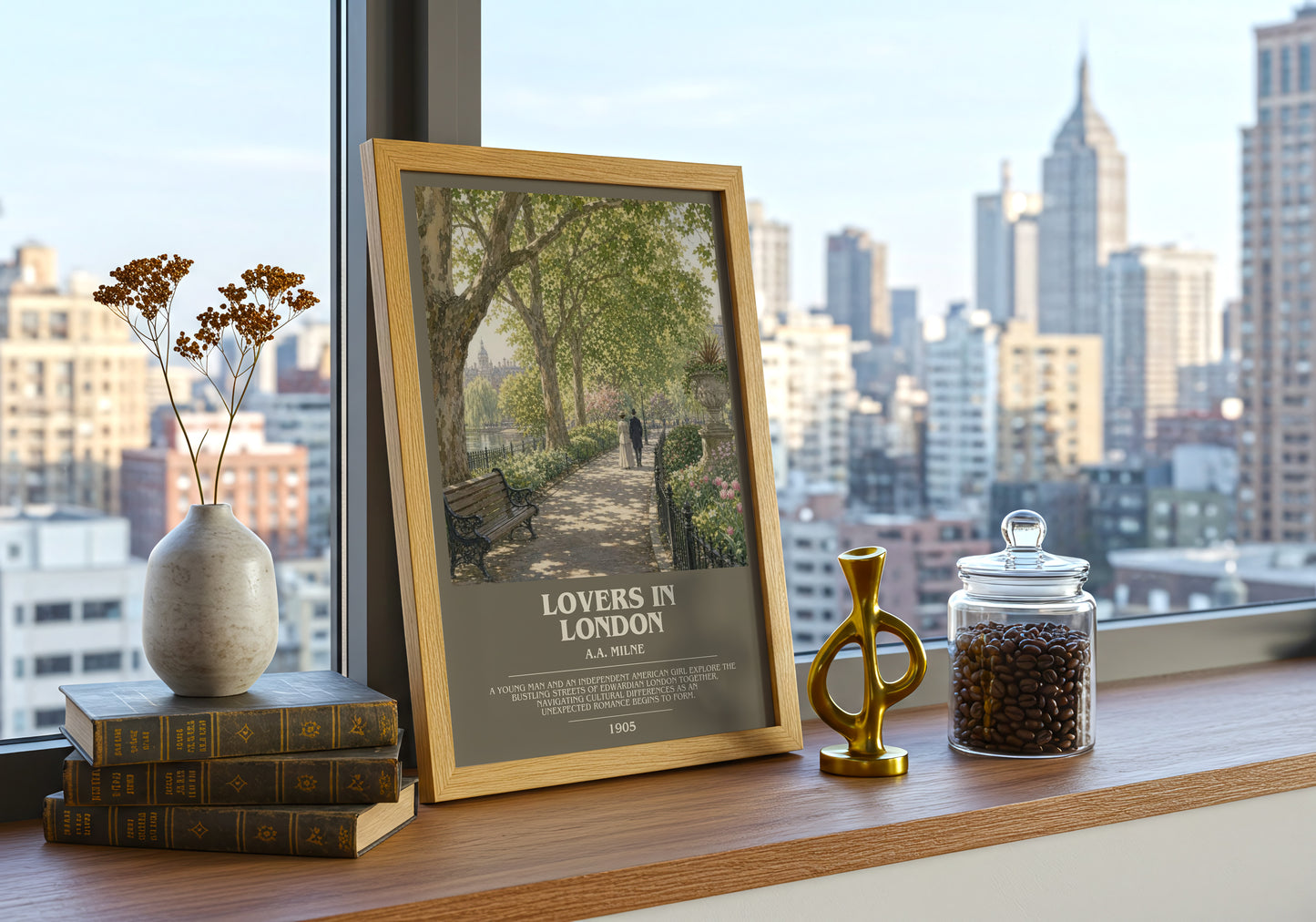 Lovers In London bookish print framed by window – literary home decor