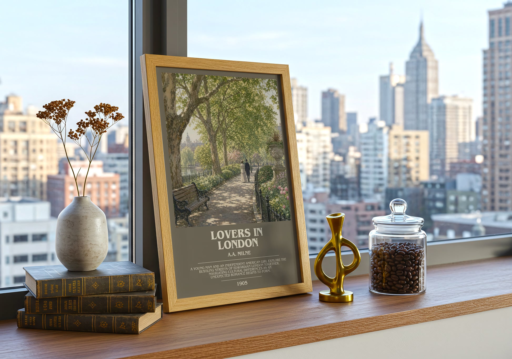 Lovers In London bookish print framed by window – literary home decor