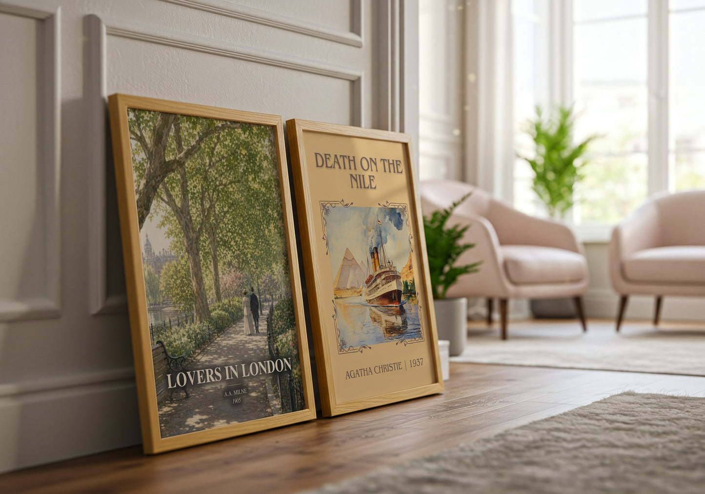 Lovers In London watercolour print framed by window – literary home decor