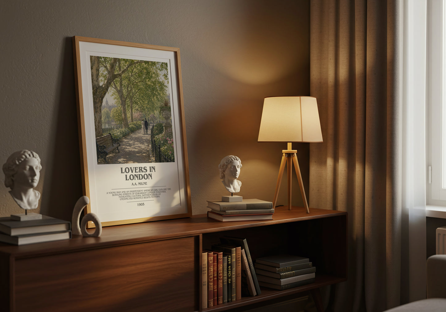 Lovers In London bookish book poster framed on wall – romance wall art
