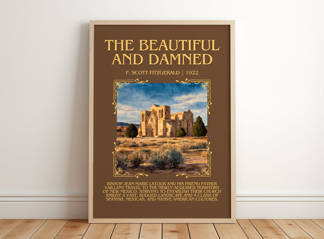 The Beautiful And Damned Minimalist Book Poster by F. Scott Fitzgerald – framed print leaning on a wooden floor