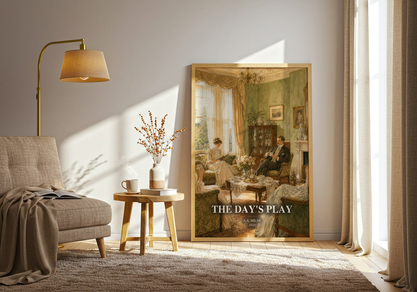 The Day'S Play watercolour print in frame leaning in hallway – non fiction wall art