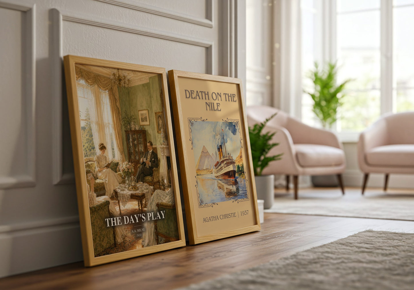 The Day'S Play watercolour print framed by window – literary home decor