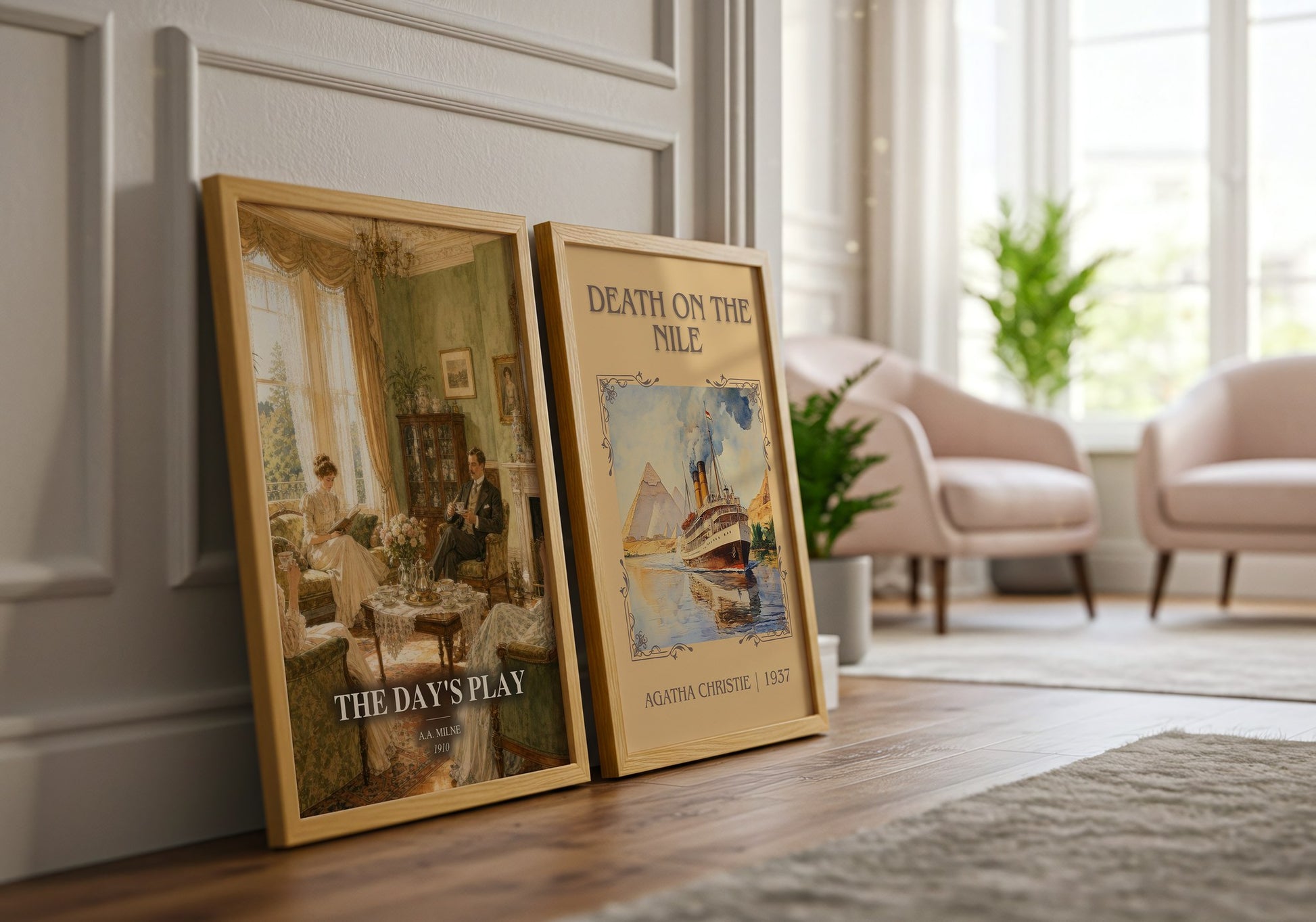 The Day'S Play watercolour print framed by window – literary home decor