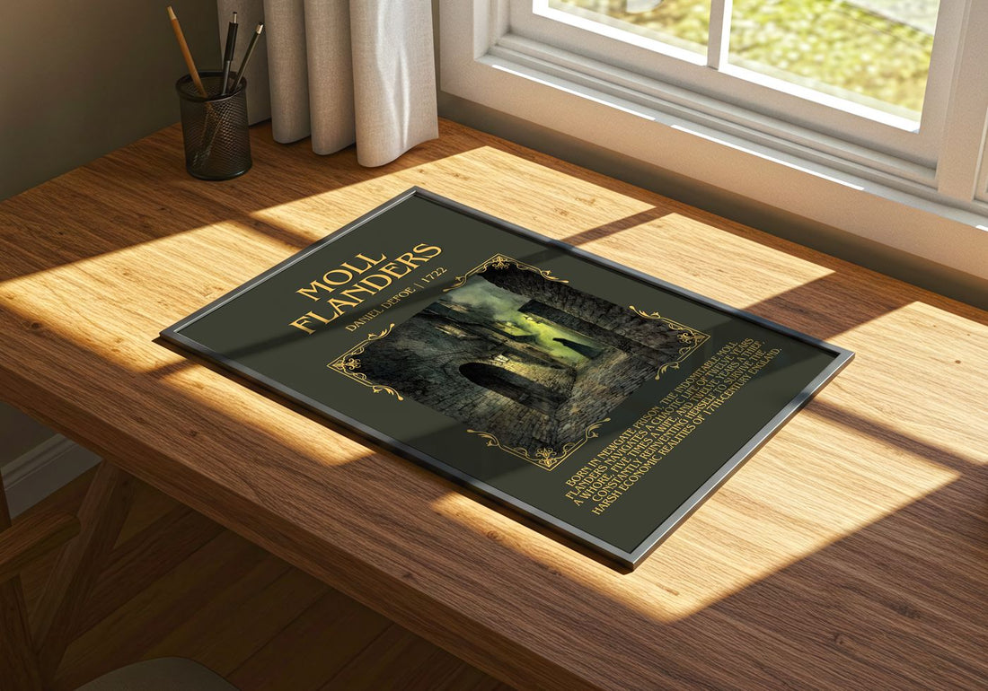 Moll Flanders Minimalist Book Poster by Daniel Defoe – print on a sunlit desk