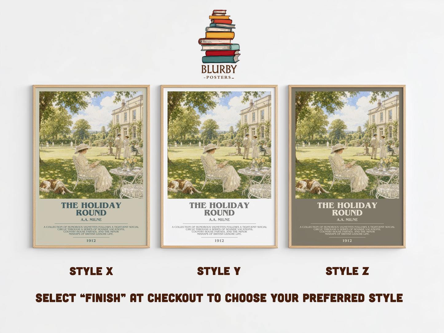 The Holiday Round bookish print in frame leaning in hallway – non fiction wall art