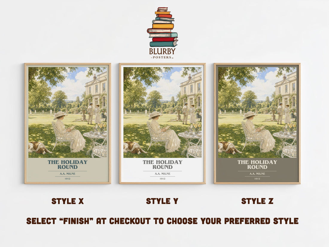 The Holiday Round book cover print in frame leaning in hallway – non fiction wall art (mockup)