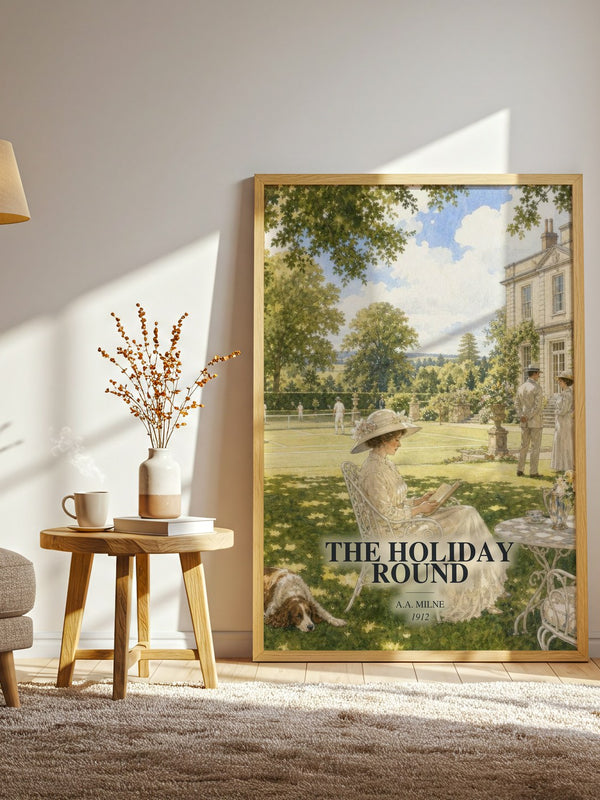 The Holiday Round watercolour print in frame leaning in hallway – non fiction wall art