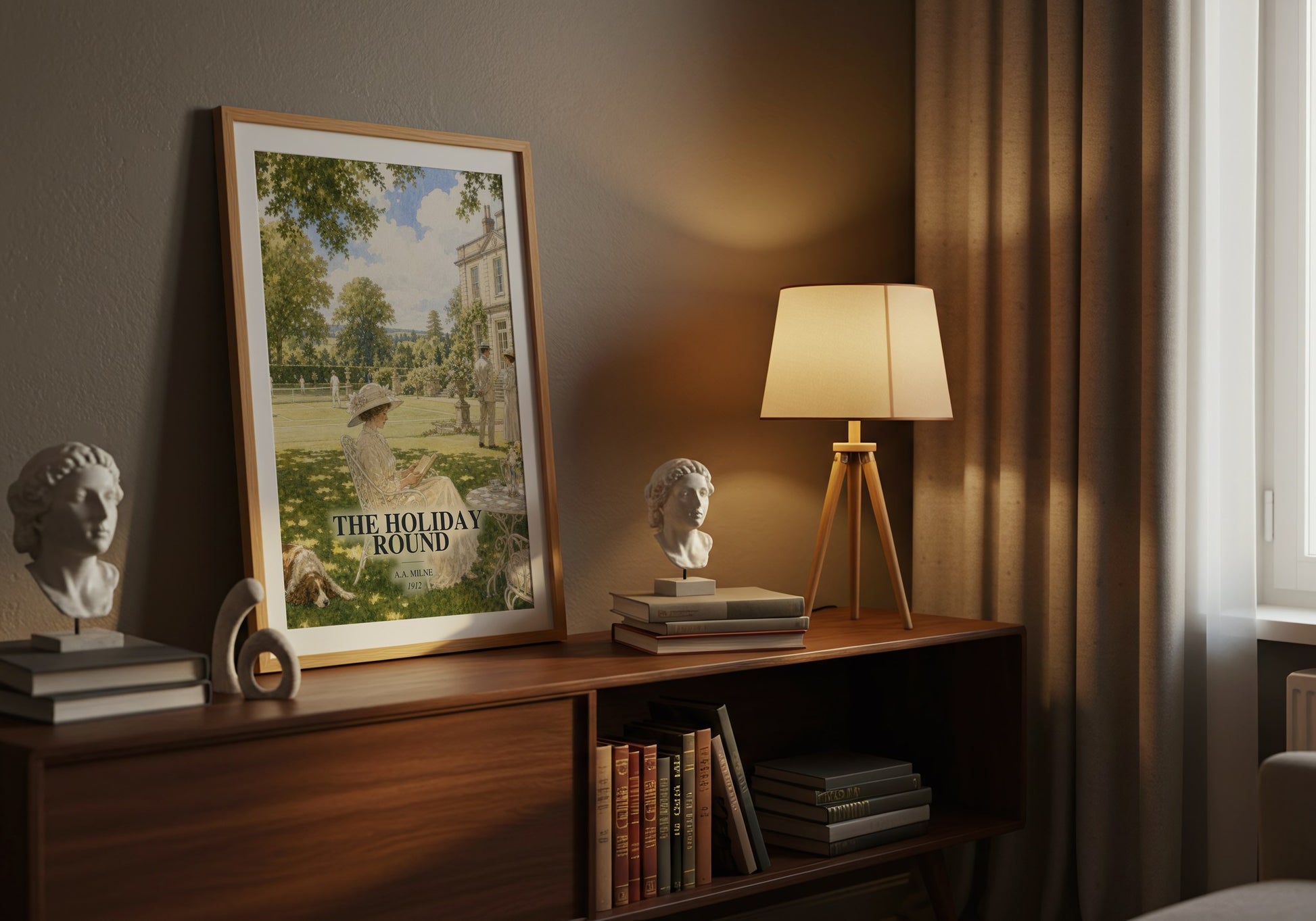 The Holiday Round watercolour print on bookshelf – A.A. Milne fan gift