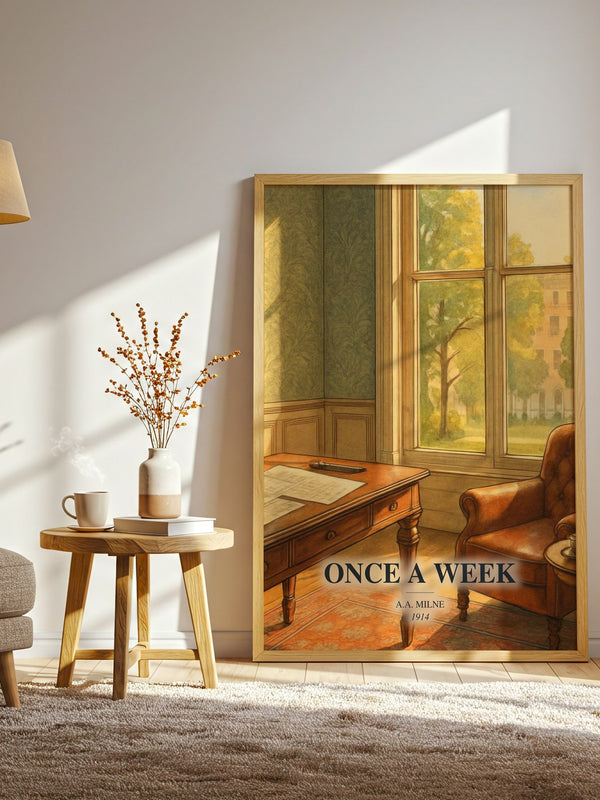 Once A Week watercolour print in frame leaning in hallway – non fiction wall art