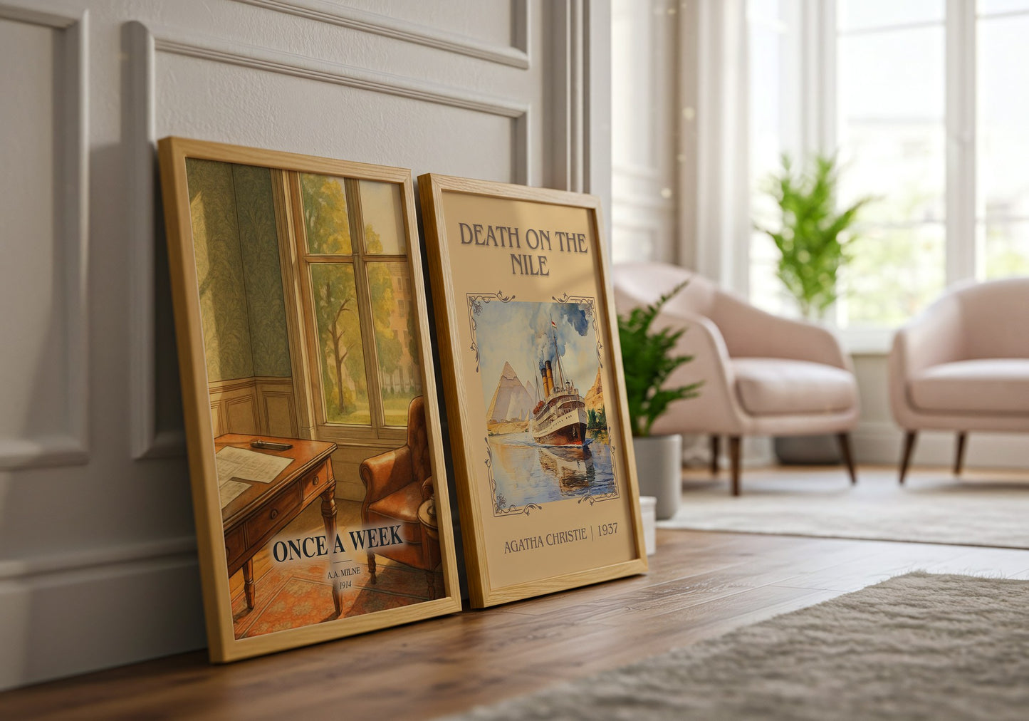 Once A Week watercolour print framed by window – literary home decor