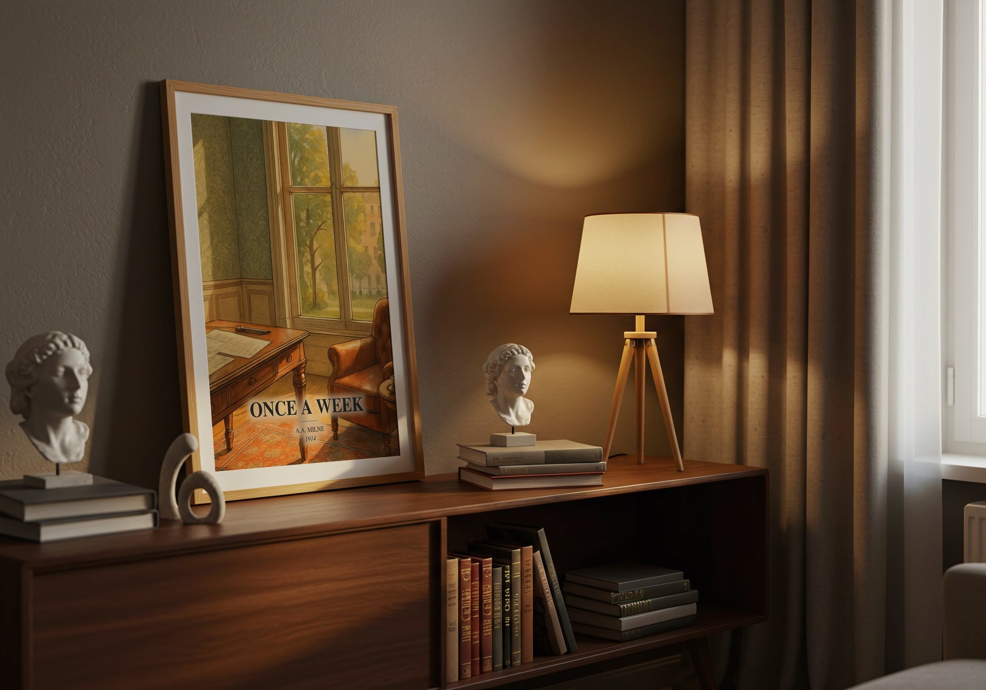 Once A Week watercolour print on bookshelf – A.A. Milne fan gift