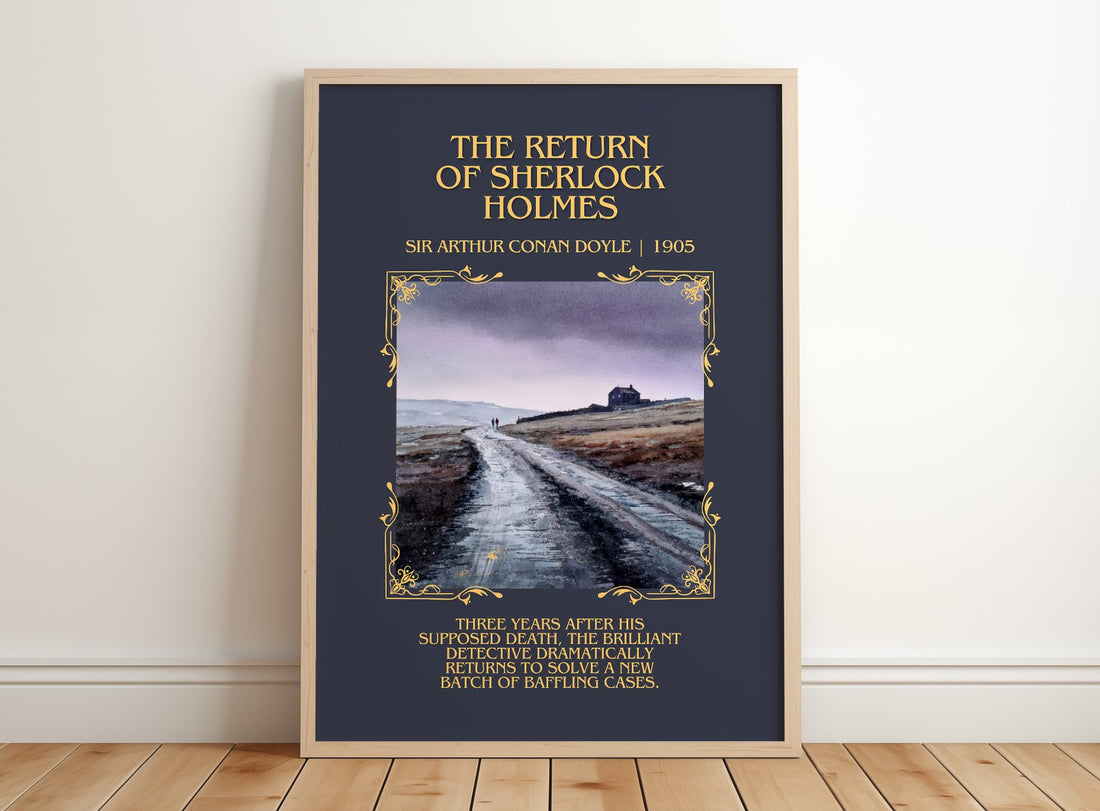 Return Of Sherlock Holmes Minimalist Book Poster by S. Doyle – framed print leaning on a wooden floor