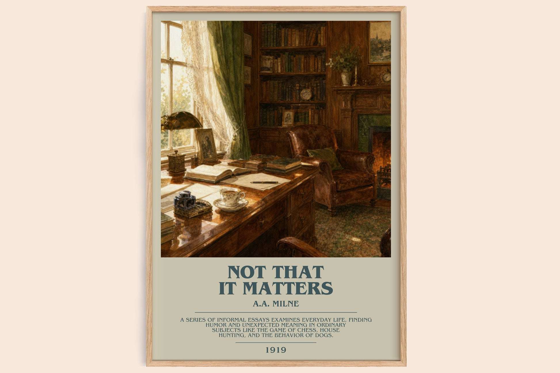 Not That It Matters bookish book poster by A.A. Milne – framed literary art print